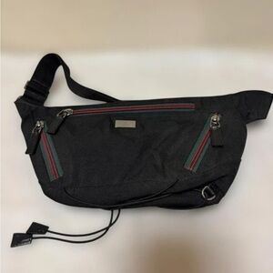 Gucci Black Belt Bag with Red and Green Accents